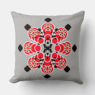 Cojín Decorativo Mandala de ocho puntos - rojo, gris y negro