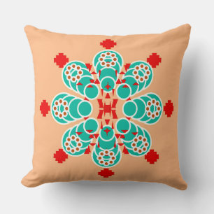 Cojín Decorativo Mandala de ocho puntos: turquesa y melocotón
