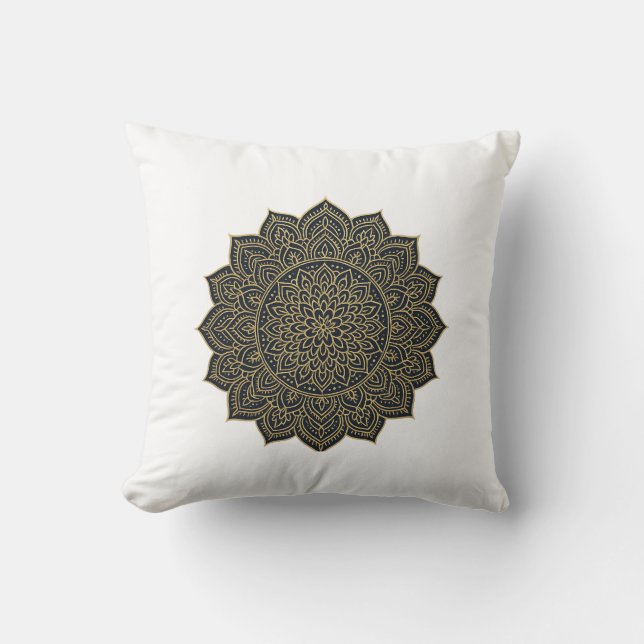 Cojín Decorativo Mandala de oro y marina (Anverso)