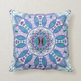 Cojín Decorativo Mandala de Piscis en turquesa y púrpura