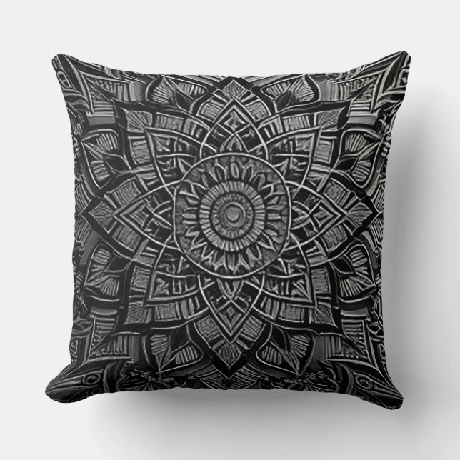 Cojín Decorativo Mandala de Plata  (Anverso)