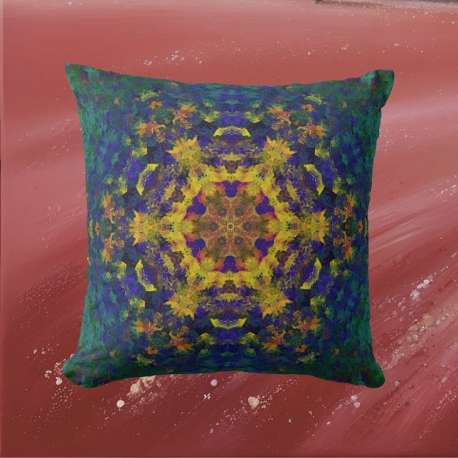 Cojín Decorativo Mandala digital amarillo azul y verde (Subido por el creador)