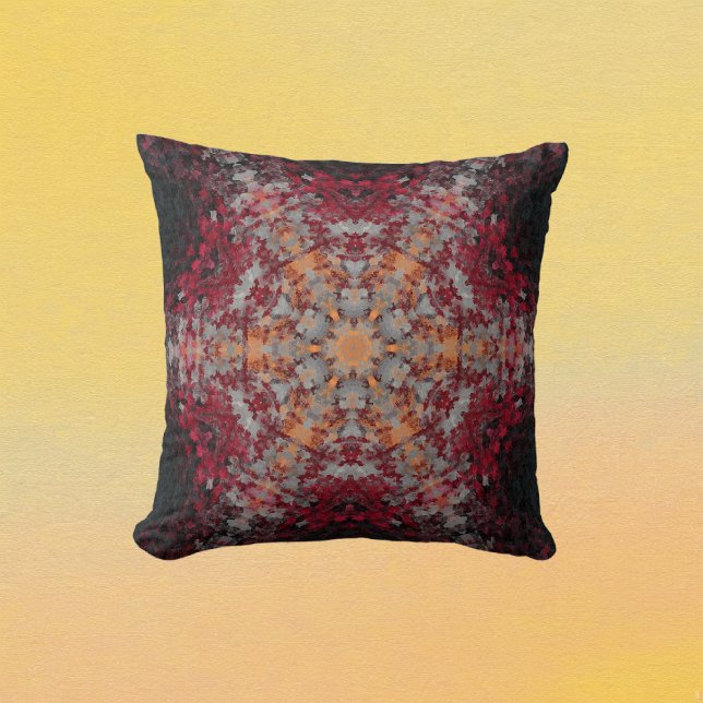 Cojín Decorativo Mandala digital Naranja blanco rojo y negro (Red White Orange and Black Digital Paint Mandala Throw Pillow By Wormhole Orbital)