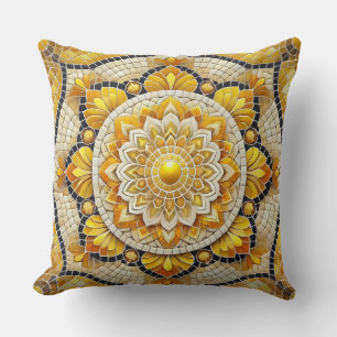 Cojín Decorativo Mandala dorada: Magnífico arte mosaico