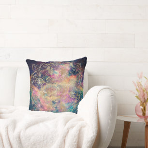 Cojín Decorativo Mandalá dorado elegante nebulosa colorida acuarela