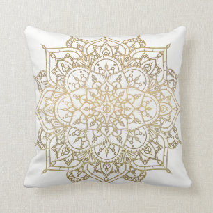 Cojín Decorativo Mandala Dorado Glamour Blanco Chic Moderno Glamour