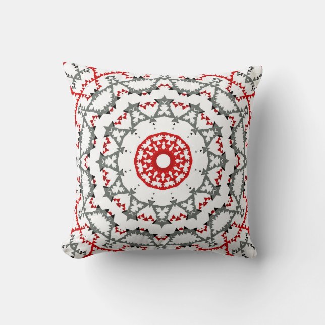 Cojín Decorativo Mandala en blanco, rojo y caqui. (Anverso)