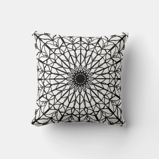 Cojín decorativo Mandala en blanco y negro (Anverso)