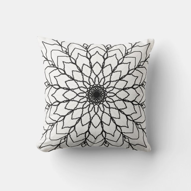 Cojín decorativo Mandala en blanco y negro (Anverso)