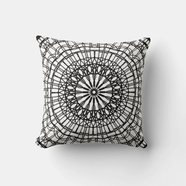 Cojín decorativo Mandala en blanco y negro (Anverso)