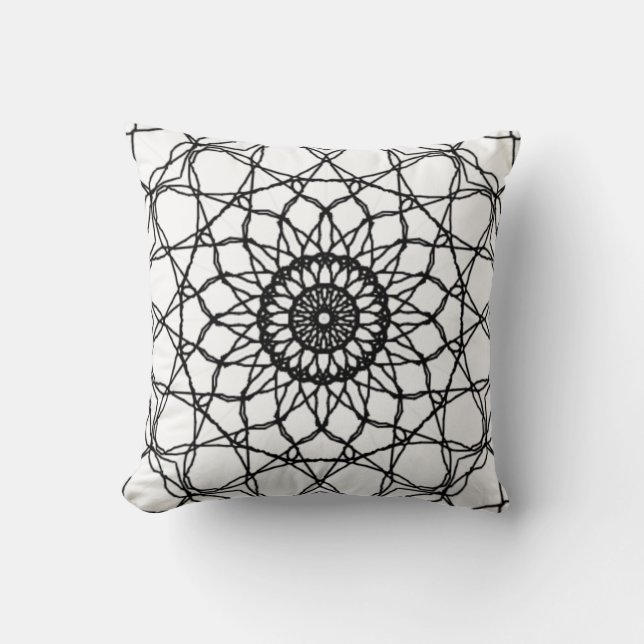 Cojín decorativo Mandala en blanco y negro (Anverso)