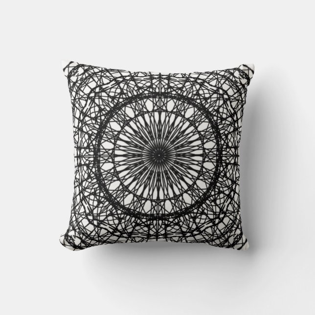 Cojín decorativo Mandala en blanco y negro (Anverso)