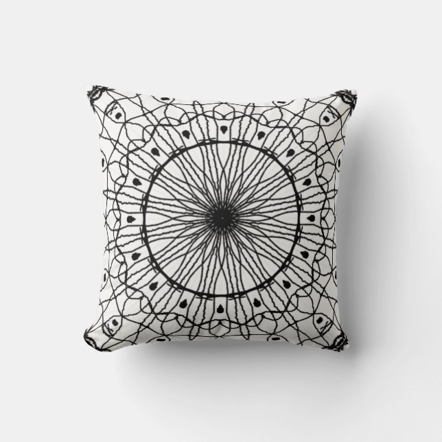 Cojín decorativo Mandala en blanco y negro (Anverso)