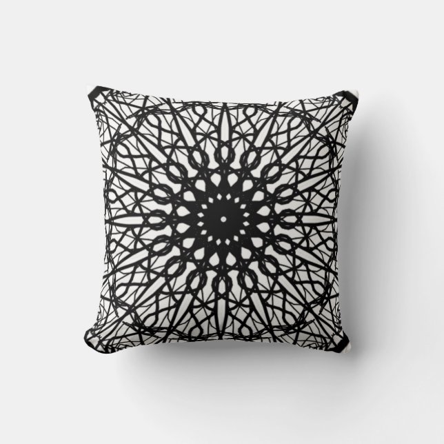 Cojín decorativo Mandala en blanco y negro (Anverso)