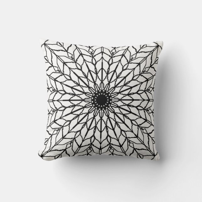 Cojín decorativo Mandala en blanco y negro (Anverso)