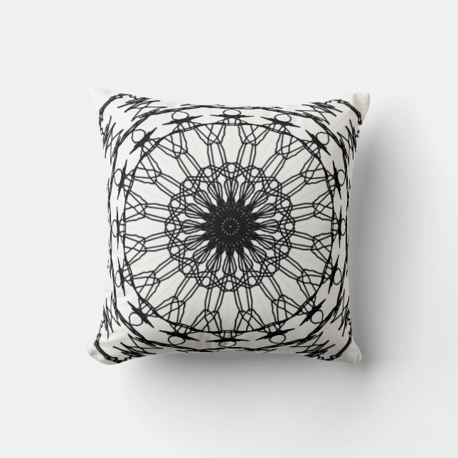 Cojín decorativo Mandala en blanco y negro (Anverso)