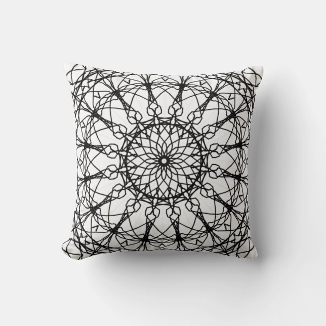 Cojín decorativo Mandala en blanco y negro (Anverso)