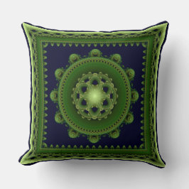 Cojín Decorativo Mandala enmarcado fractal espléndido verde