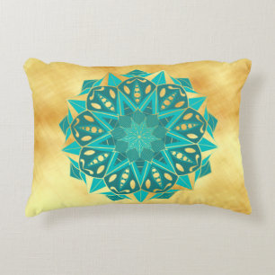 Cojín Decorativo Mándala Estrella Azul Dorado