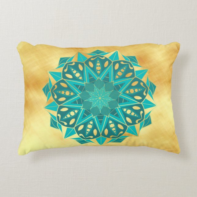 Cojín Decorativo Mándala Estrella Azul Dorado (Anverso)