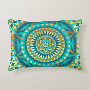 Cojín Decorativo Mandalá Fantasía Azul Dorado