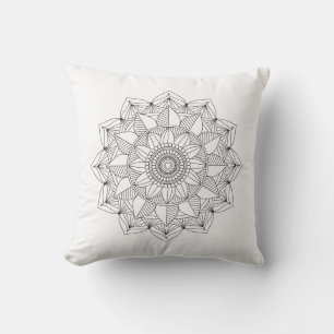 Cojín Decorativo Mandalá floral blanco negro v1