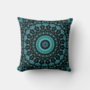 Cojín Decorativo Mándala floral turquesa oscuro