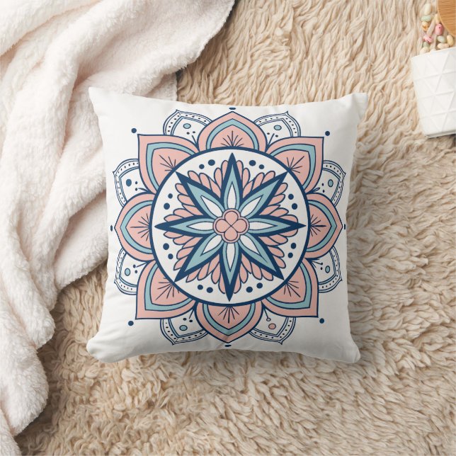 Cojín Decorativo Mandala Intricada Pastel Floral (Manta)