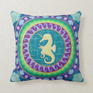 Cojín Decorativo Mandala mágica del Seahorse del unicornio
