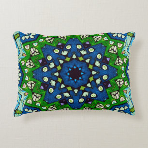 Cojín Decorativo Mandalá Mosaico Retro Patrón Verde Azul