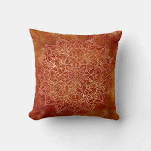Cojín Decorativo Mandalá Naranja y Glam Dorado Moderno Chic