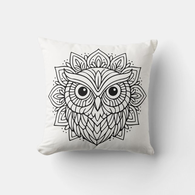 Cojín Decorativo Mandala Owl Head Line Art (Anverso)