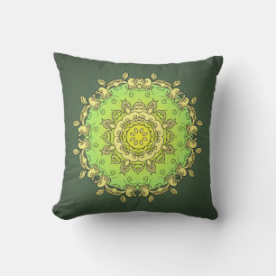 Cojín Decorativo Mandalá psicodélico verde amarillo