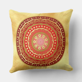 Cojín Decorativo Mandala puntos rojos dorados sobre fondo dorado su