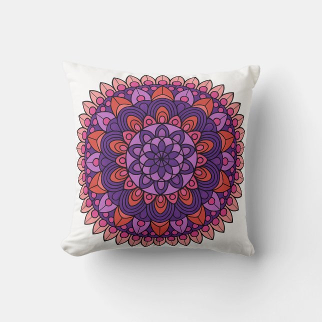 Cojín Decorativo Mandala púrpura y rosa (Anverso)