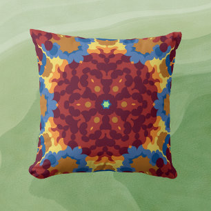 Cojín Decorativo Mandala retro azul rojo y amarillo