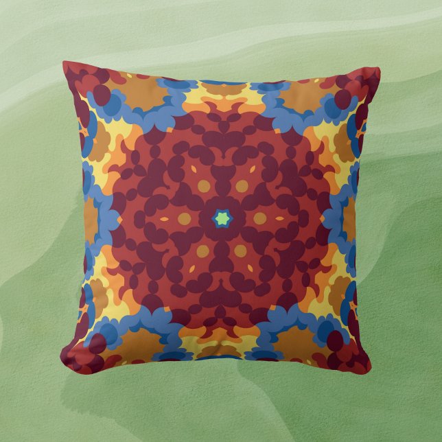 Cojín Decorativo Mandala retro azul rojo y amarillo (Subido por el creador)