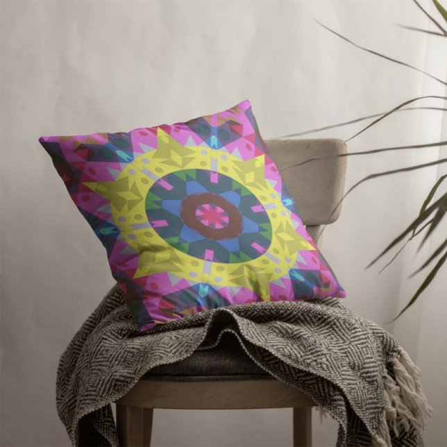 Cojín Decorativo Mandala retro Flor amarillo azul y rosa (Subido por el creador)