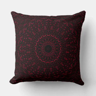Cojín Decorativo Mandalá Rojo Borgoña con Simetría Ornamental
