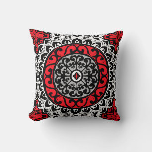 Cojín Decorativo Mandala, rojo, negro y blanco, domingo suroeste