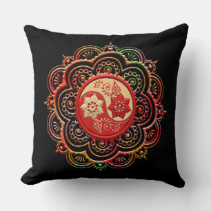 Cojín Decorativo Mandalá Rojo y Dorado