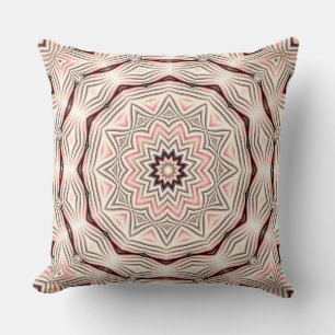 Cojín Decorativo Mandala rosa crema, suave, blanca y marrón.