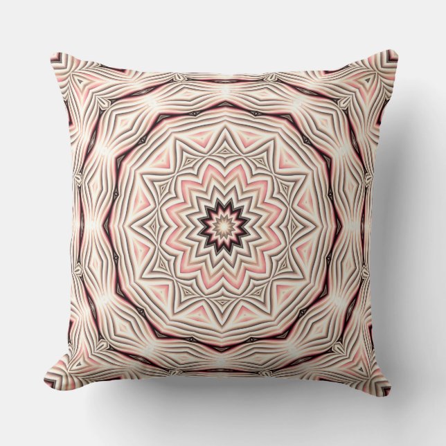 Cojín Decorativo Mandala rosa crema, suave, blanca y marrón. (Anverso)