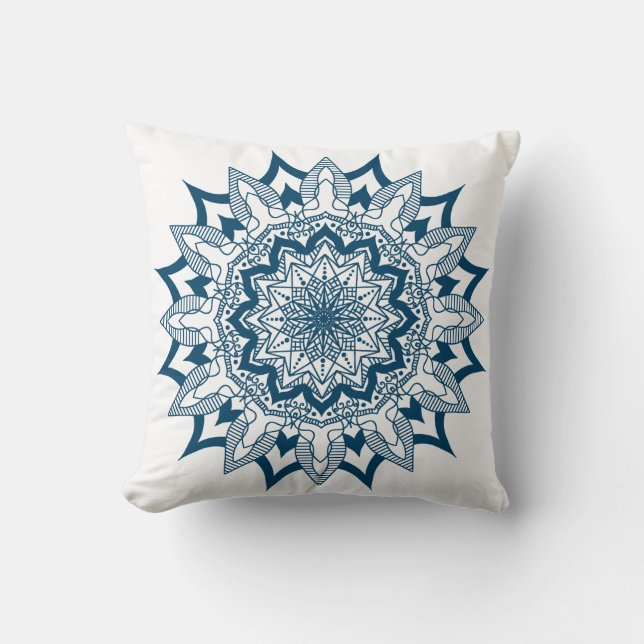 Cojín Decorativo Mandala simétrica ornamental azul-verde (Anverso)