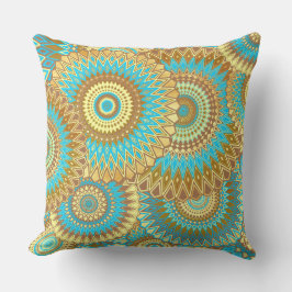 Cojín Decorativo Mandalá superpuesto azul marrón dorado