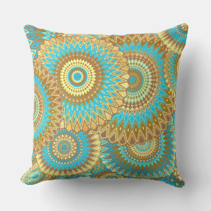 Cojín Decorativo Mandalá superpuesto azul marrón dorado