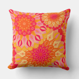 Cojín Decorativo Mandalá superpuesto naranja rosa amarillo
