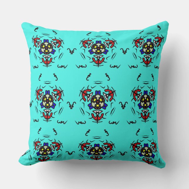 Cojín Decorativo Mandala Tribal Turquesa" (Anverso)