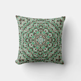 Cojín Decorativo Mandala verde claro, menta y marrón.
