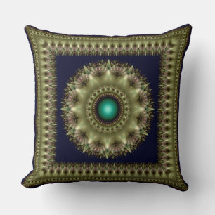 Cojín Decorativo Mandalá verde fractal brillante enmarcado